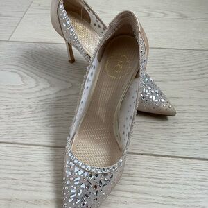 Elegant Beige Stiletto Heels with Rhinestones